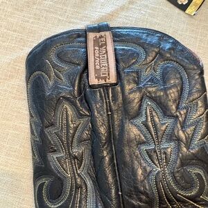 Patricia Nash Black Leather Clutch with Blue Embroidery